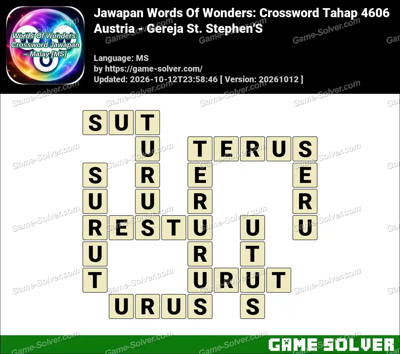Jawapan Words Of Wonders: Crossword Tahap 4606 – Austria – Gereja St. Stephen’S